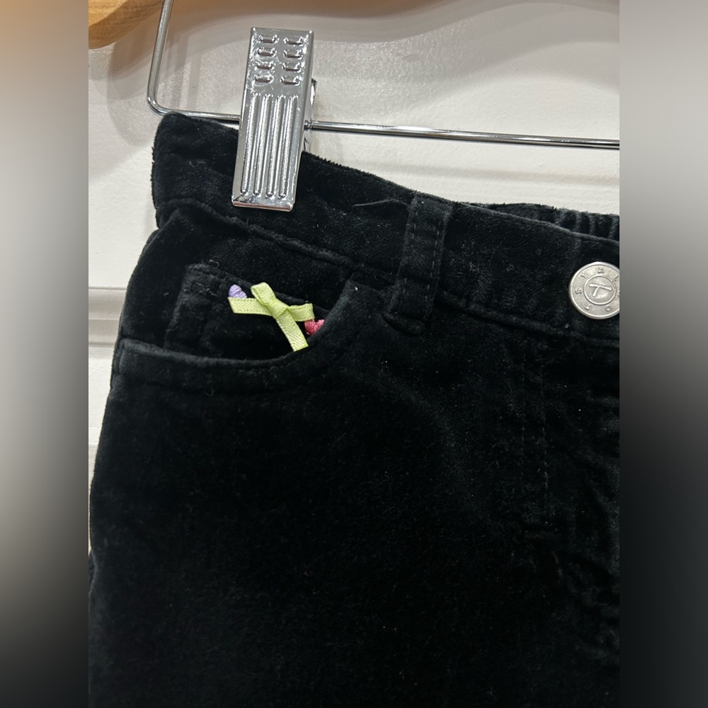 VINTAGE 100% Cotton Tablots Kids Velvet Black Floral Embroidery Pants 90’s - Picture 4 of 7